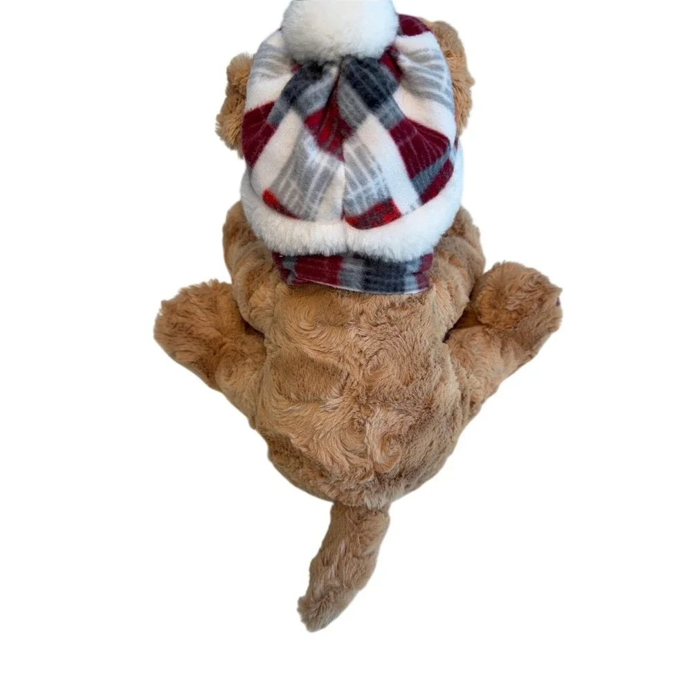 Gentle Treasures Tan Scruffy Puppy‎ Dog Plush Holiday Plaid Hat Scarf 13